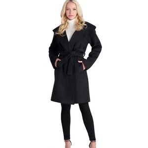 NWT Avec Les Filles Long Sleeve Belted Pea Coat - Black - size Small